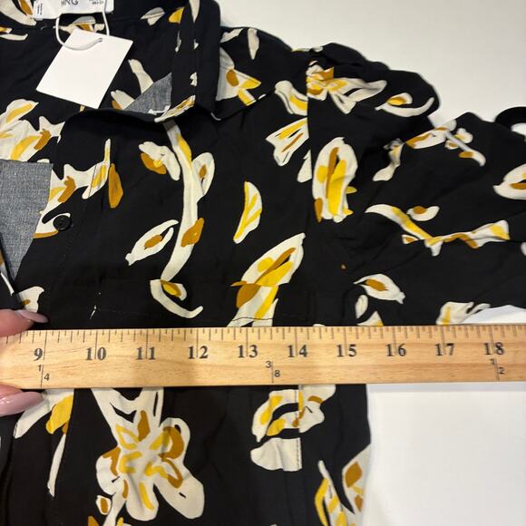 NWT Mango Black Floral Belted Shirt Midi Dress Small - Picture 11 of 14